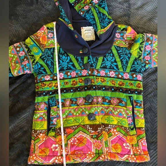 Allihop Quilted Hooded Cotton Jacket Boho Patchwork Colorful Coat - Picture 5 of 12